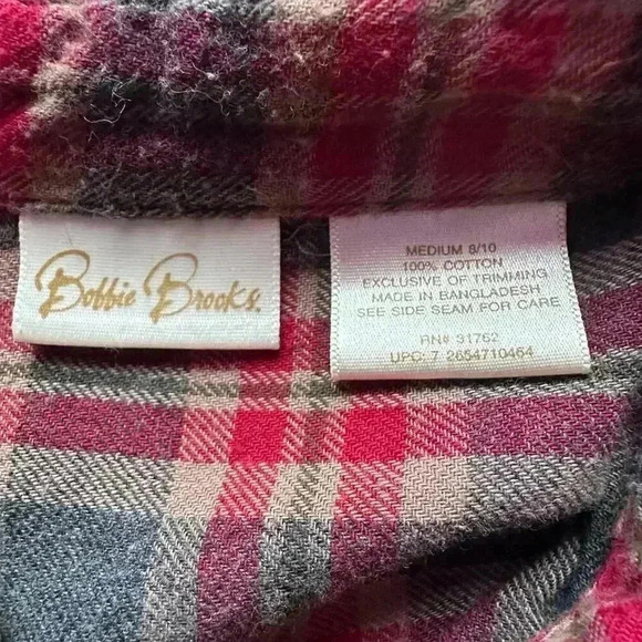 Vintage Plaid Button Shirt Attached Denim Vest  90s Button Up Flannel l SZ MED - Picture 4 of 6